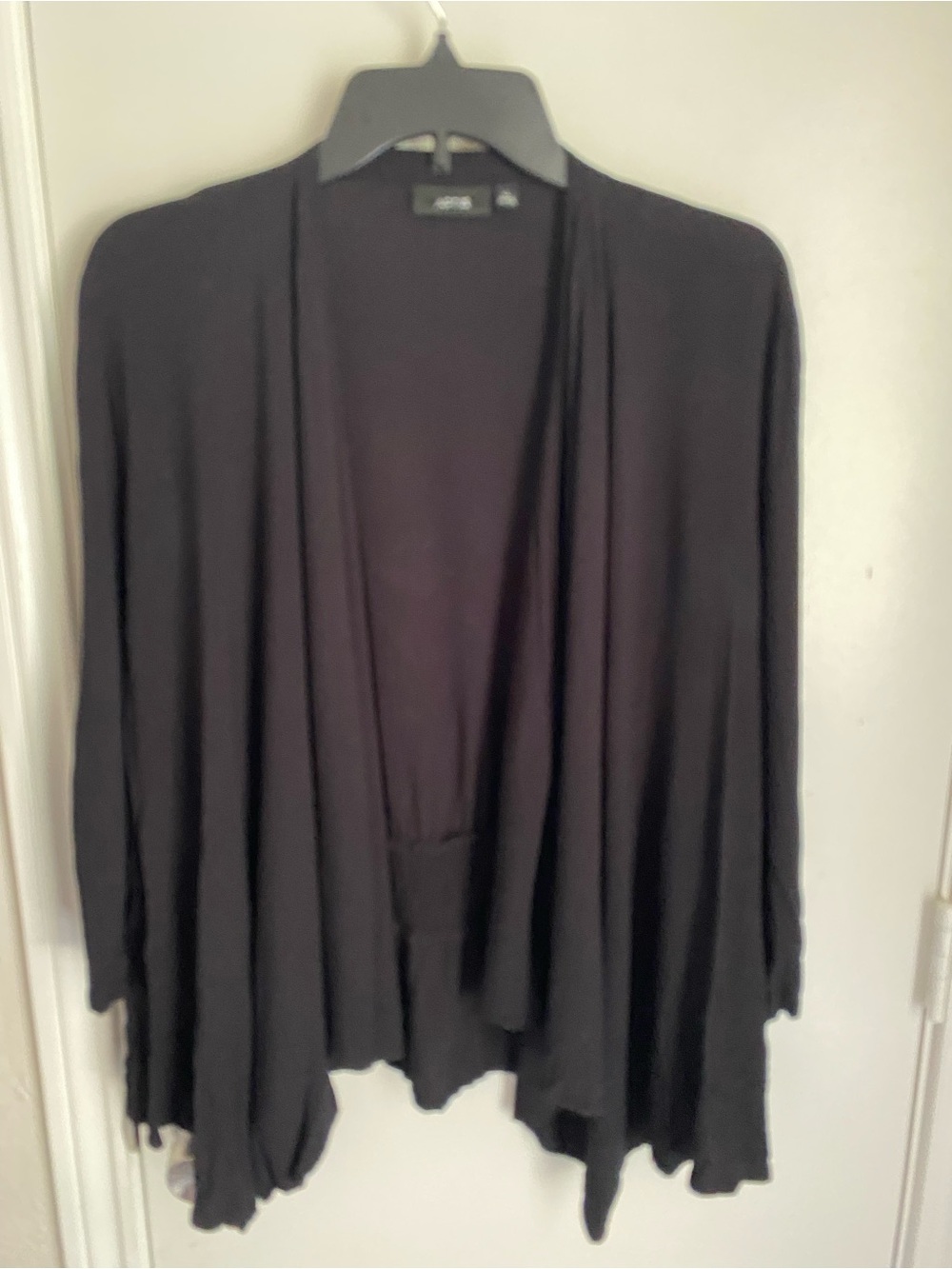 Black Open-Front Draped Cardigan with Smocked Waist